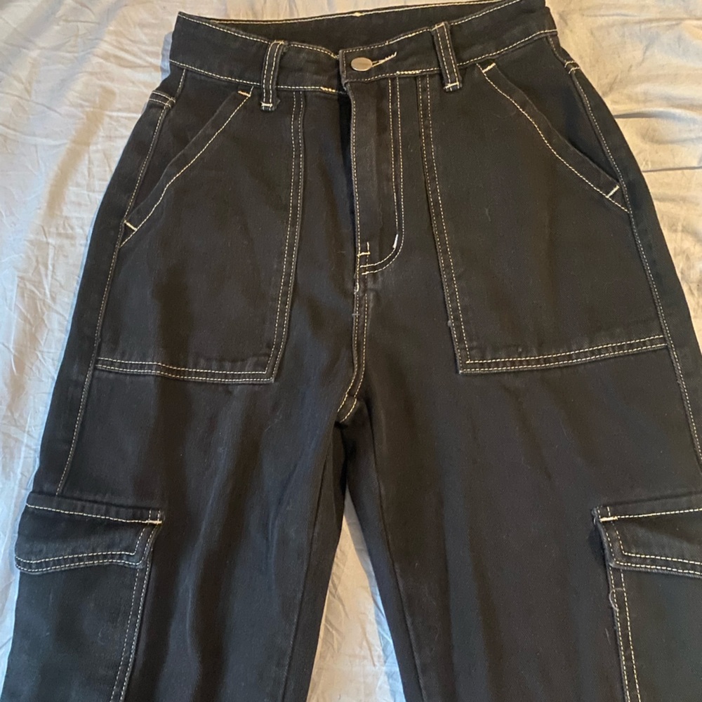 Wide leg jeans.